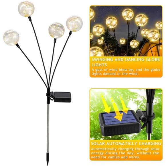 Outdoor Solar Lights for Yard, 4 Packs 16LED, Solar Globe Lights Outdoor - Picture 2 of 7